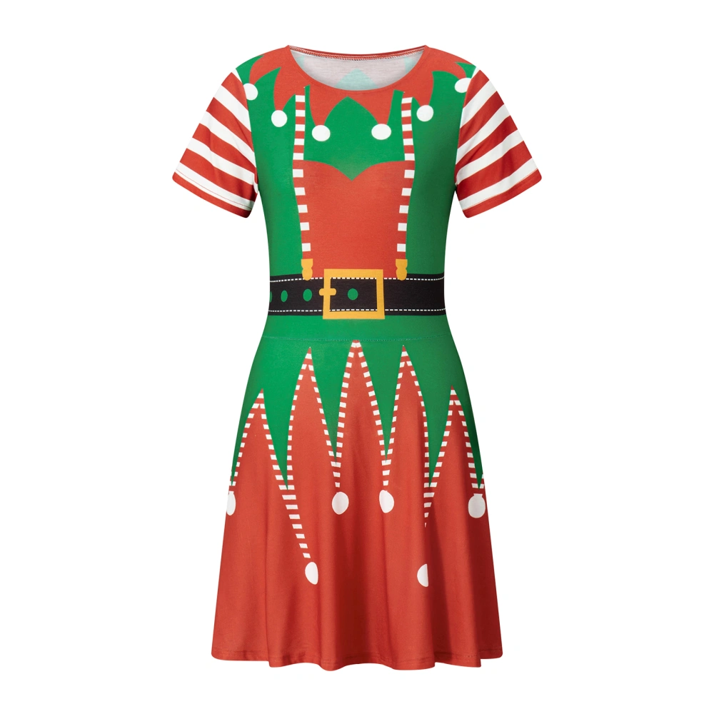 Women's Christmas Short Sleeve 3D Pattern Print Above Knee Dress