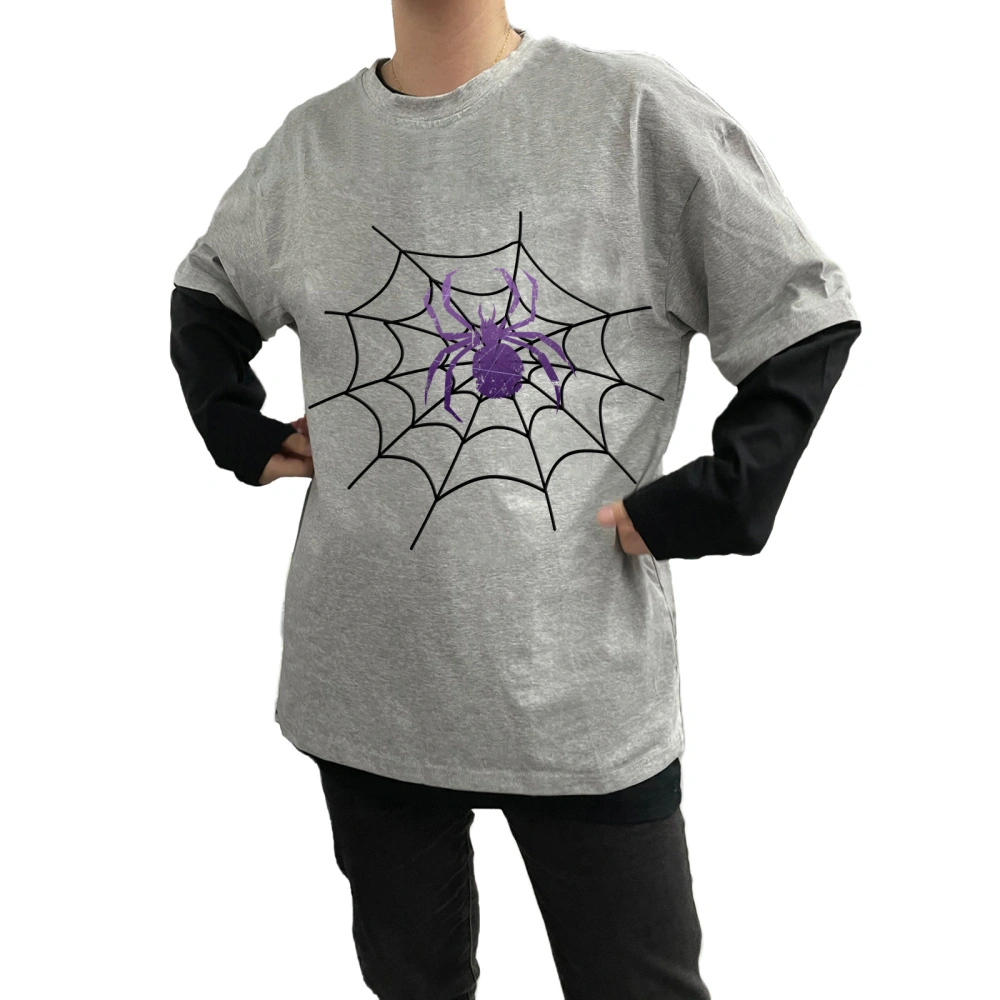 Women's Spider Print Tops Gothic Long Sleeve Round Neck Loose T-Shirts