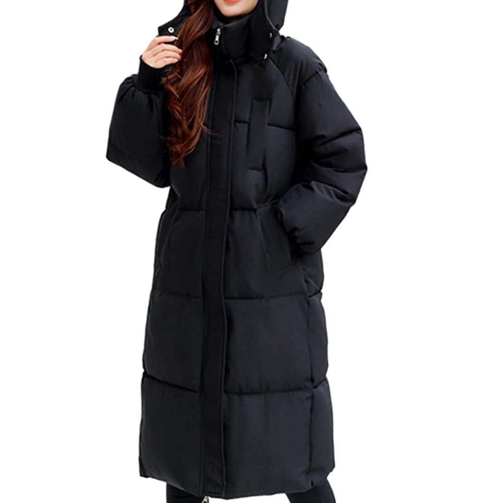 Women's Winter Long Sleeve Hooded Zipper Puffer Jacket with Pockets