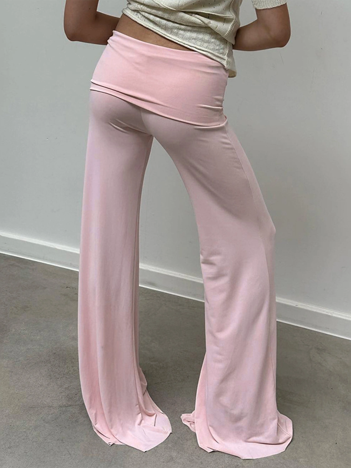 Women Flared Pants Casual High Waist Rhinestone Wide Leg Trousers