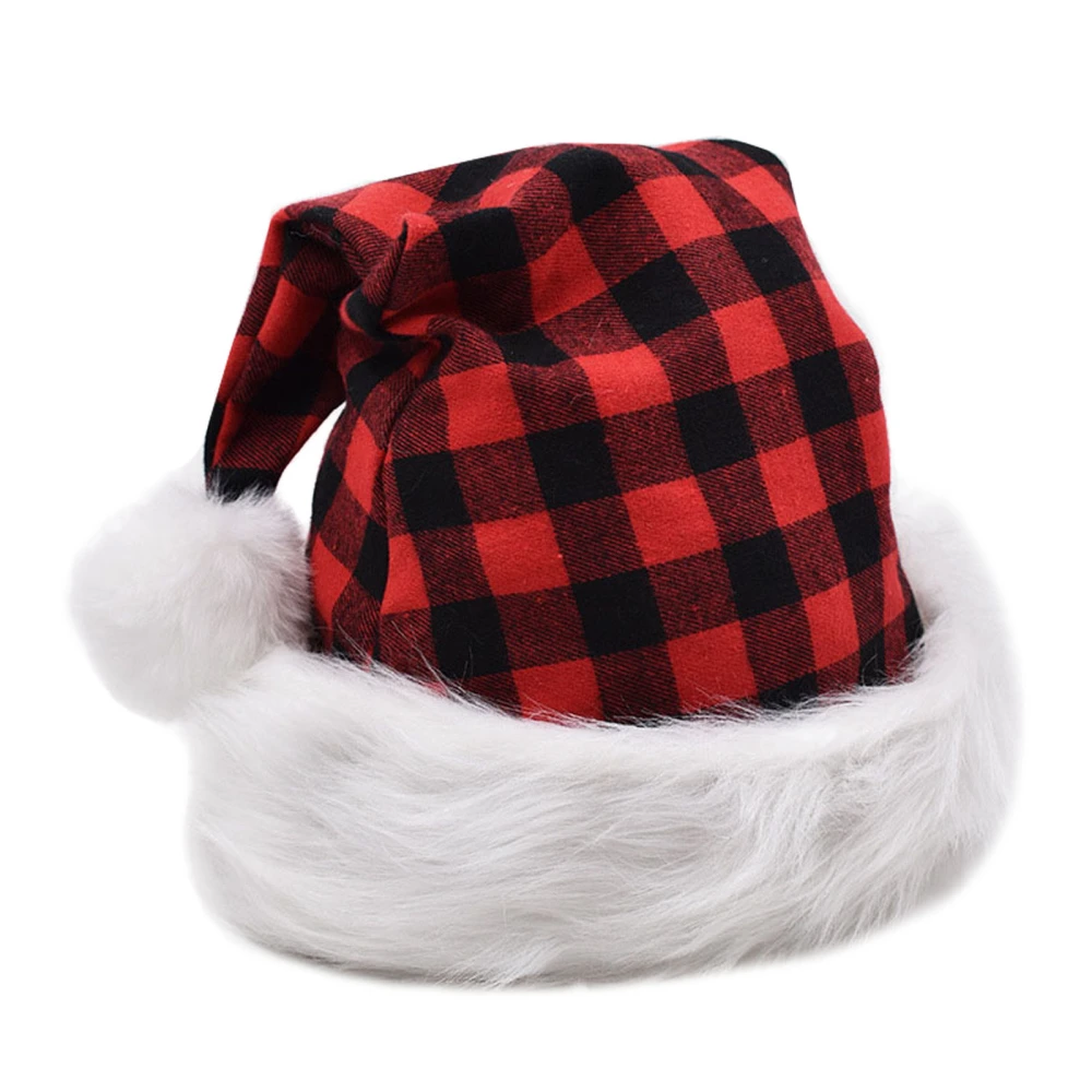 Christmas Hats for Adults Classic Buffalo Plaid Santa Claus Hats