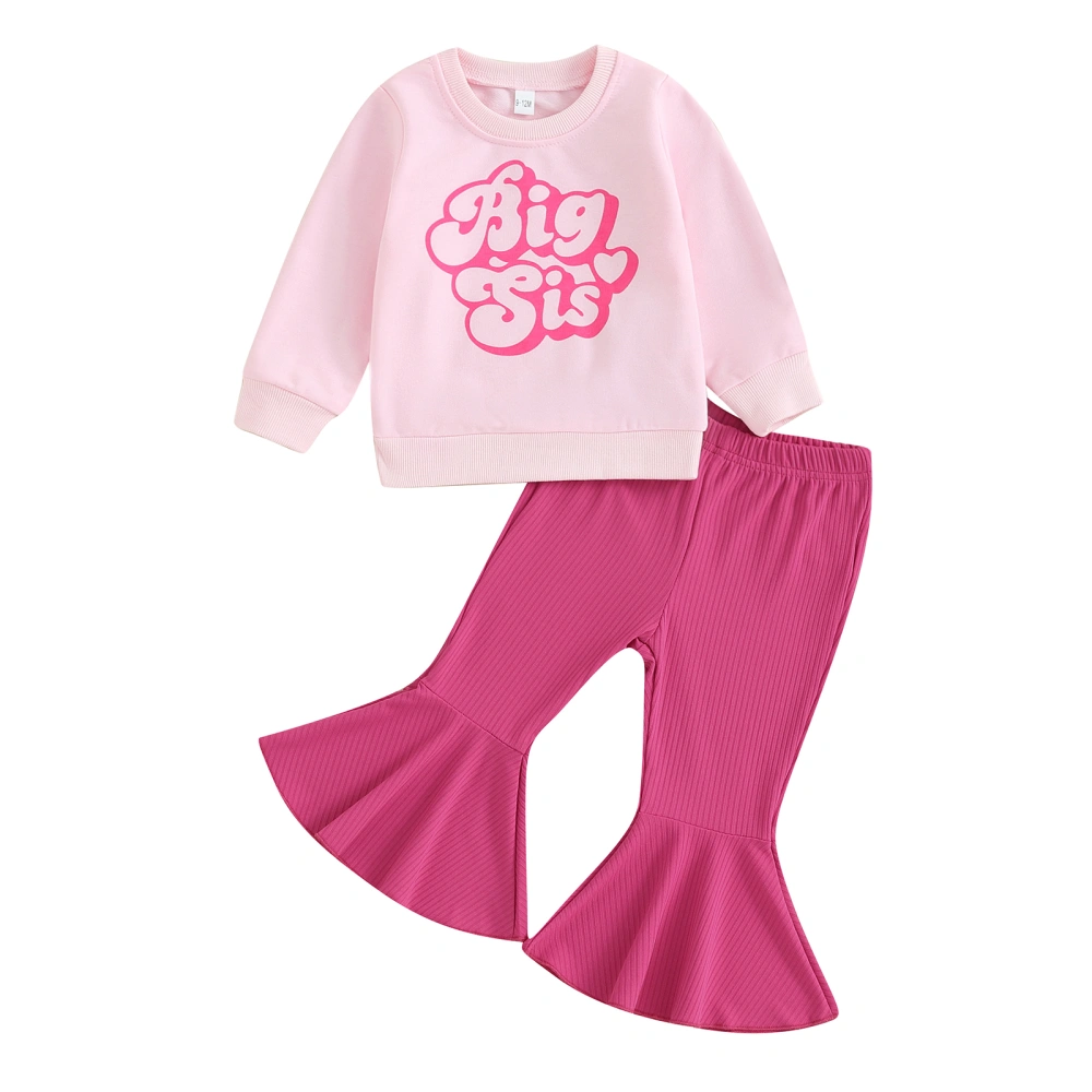 Girls Pants Set, Long Sleeve Letters Print Sweatshirt Flare Pants