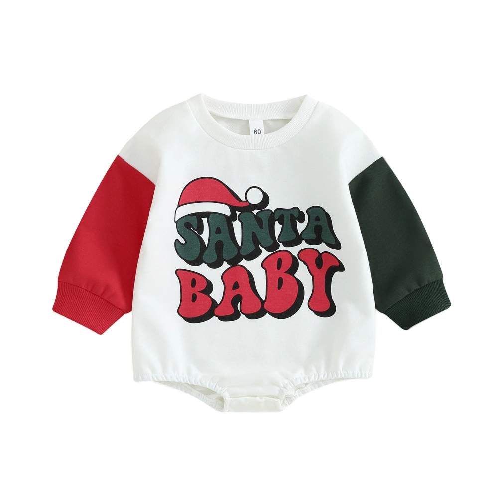 Baby Christmas Romper Santa Hat Letter Print Long Sleeve Bodysuit