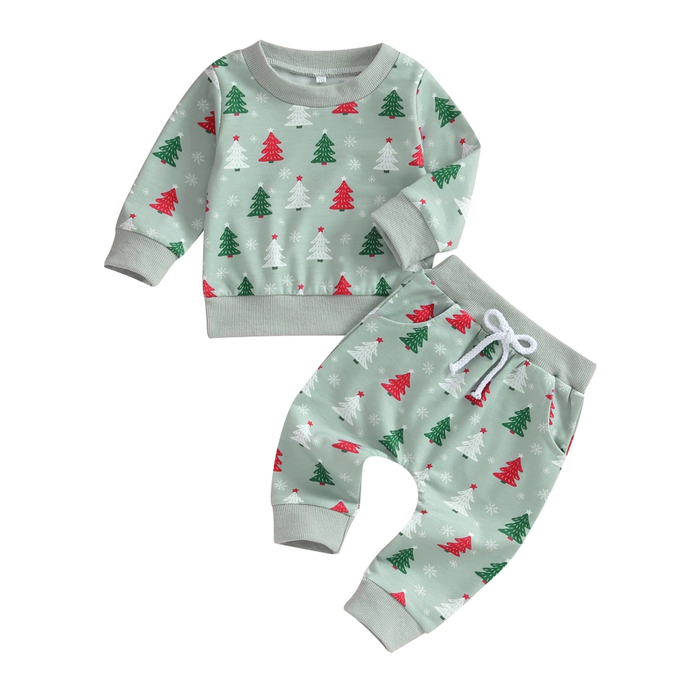 Baby Outfits Newborn Christmas Tree Print Sweatshirt and Pants