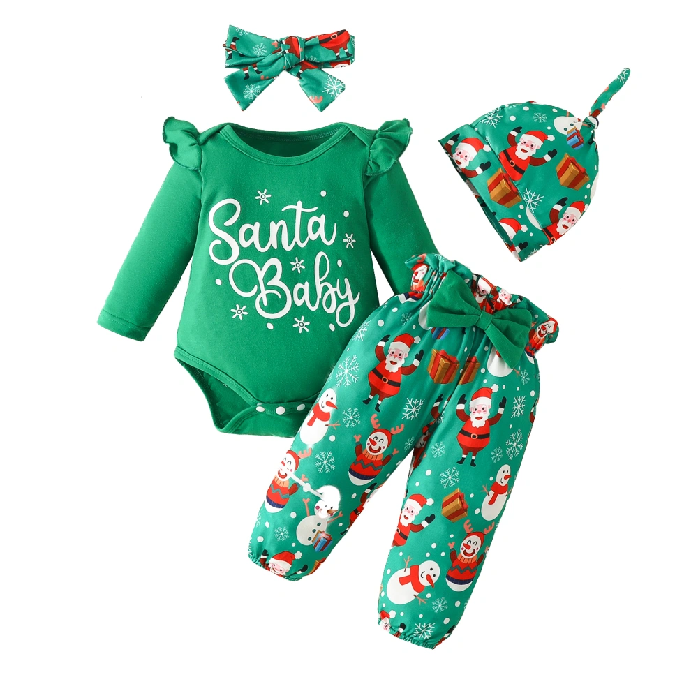 Baby Long Sleeve Letter Print Romper Cartoon Pants Headband Hat Sets