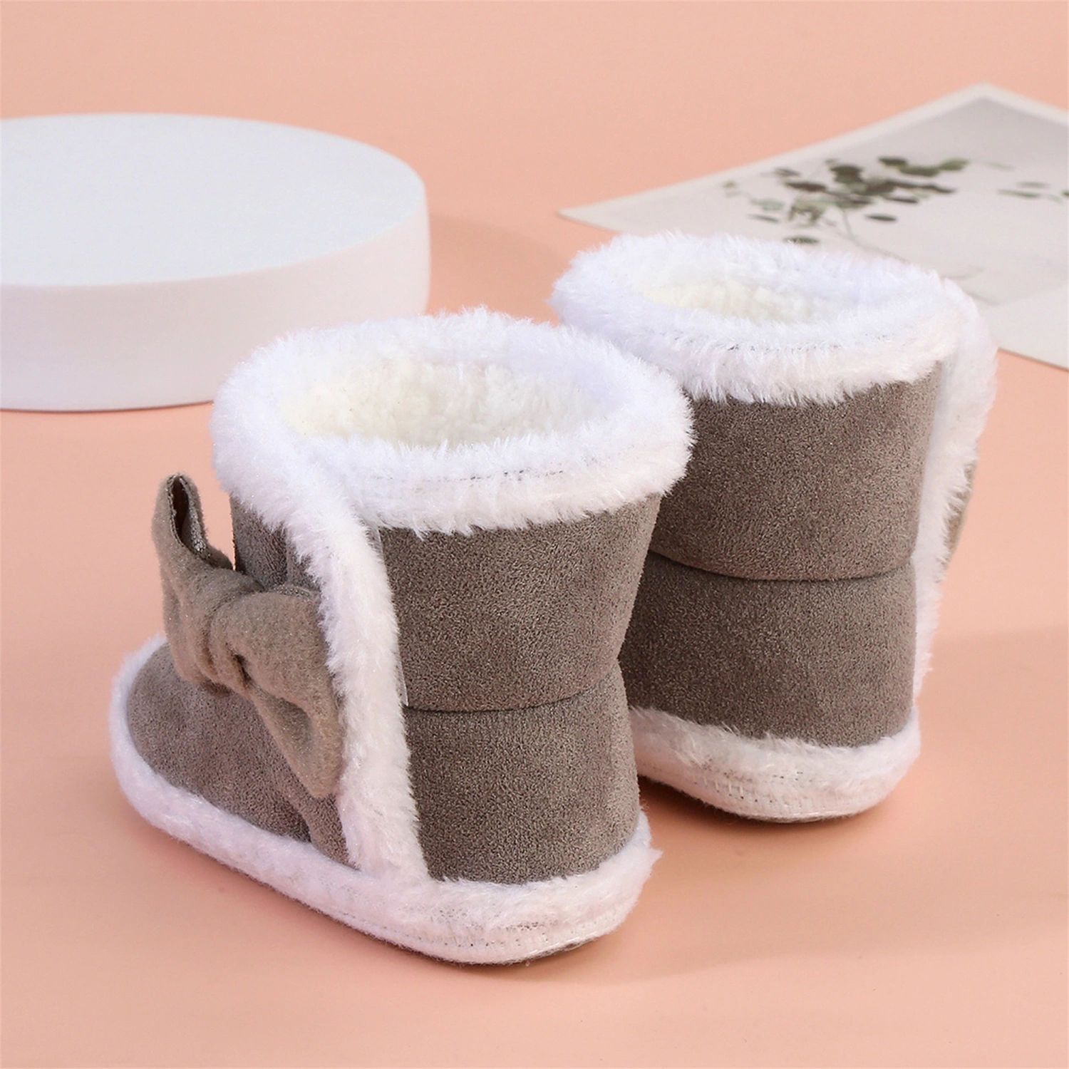 Infant Winter Snow Boots Bow Decorated Suede Boots Warm Shoes