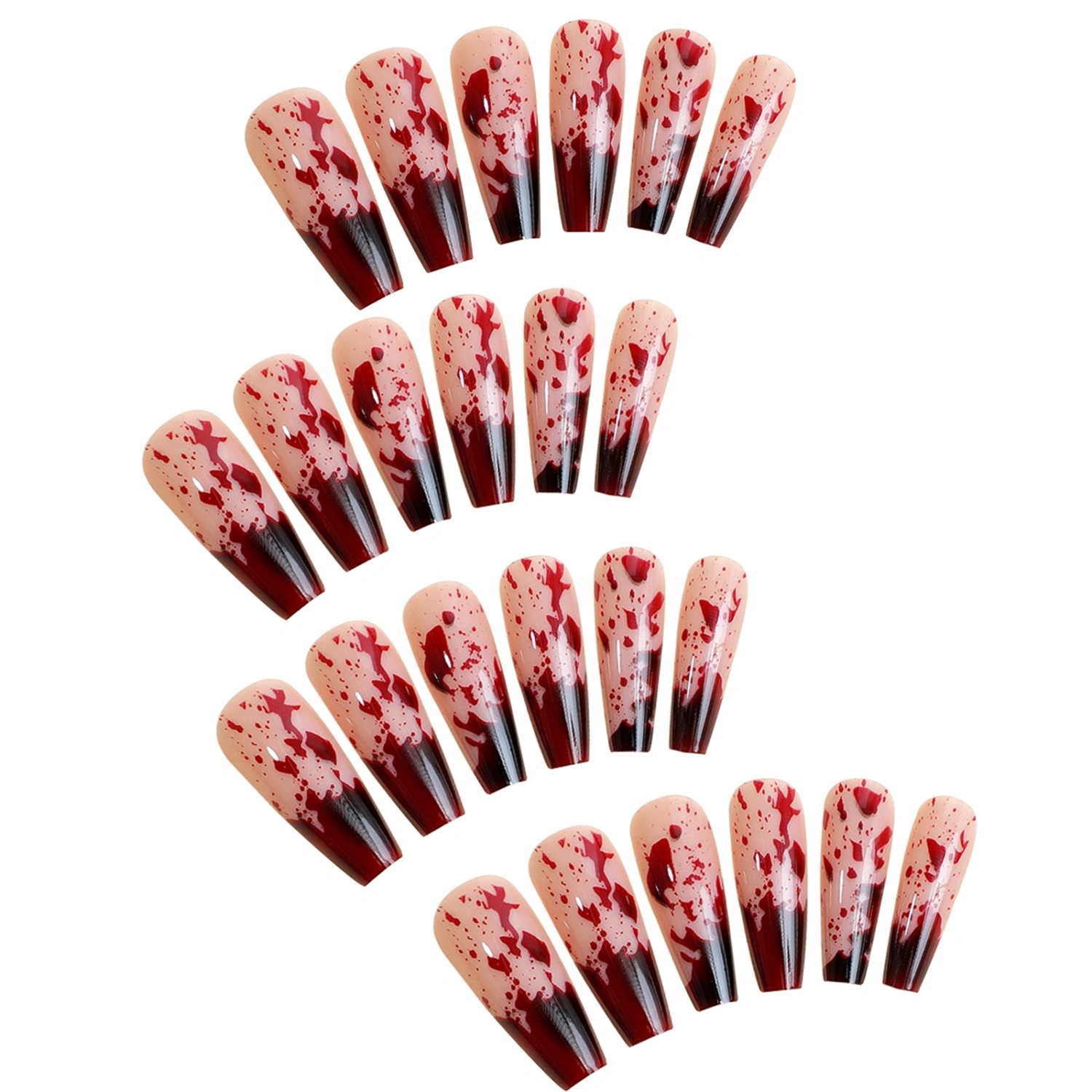 Halloween Press on Nails 24Pcs Bloody Design Long Fake Square Nails