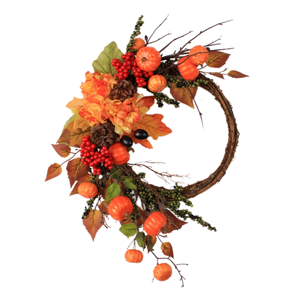 Thanksgiving Rattan Wreath Hanging Pumpkins Maple Leaves Fall Garland