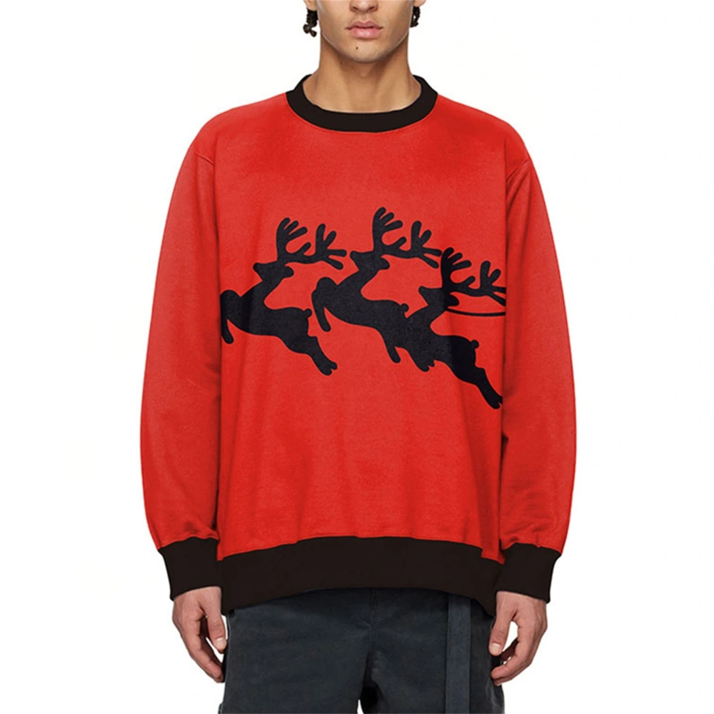 Men's Autumn Long Sleeve Christmas Elk Print Crewneck Sweatshirt