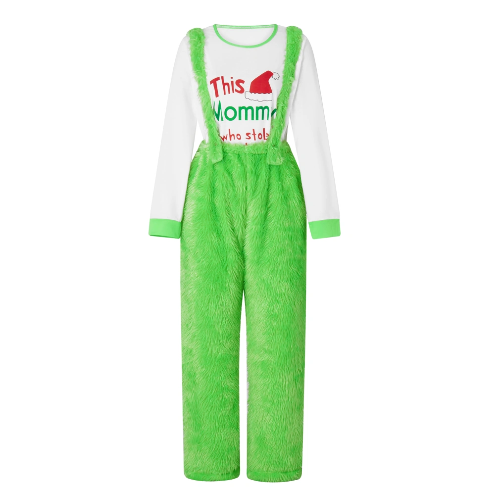 Parent-Child Christmas Pajamas Tops and Suspender Plush Pants Suit 