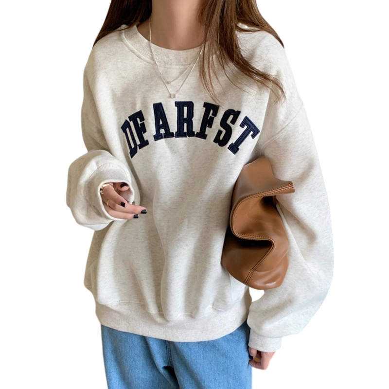 Women’s Oversized Sweatshirts Letter Embroidery Long Sleeve Tops