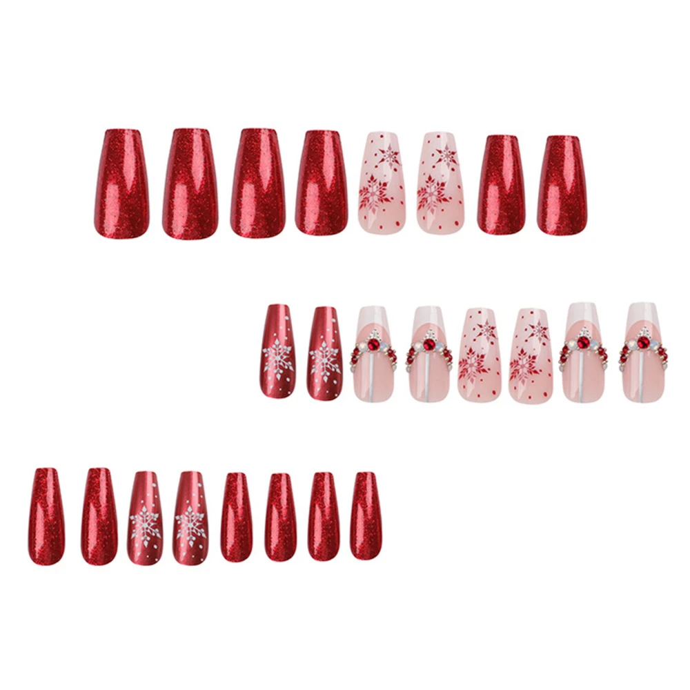 Christmas Artificial Nails Set Natural Snowflake False Nail for Women