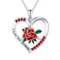 Sterling Silver I Love You Forever Rose Flower Necklace Jewelry