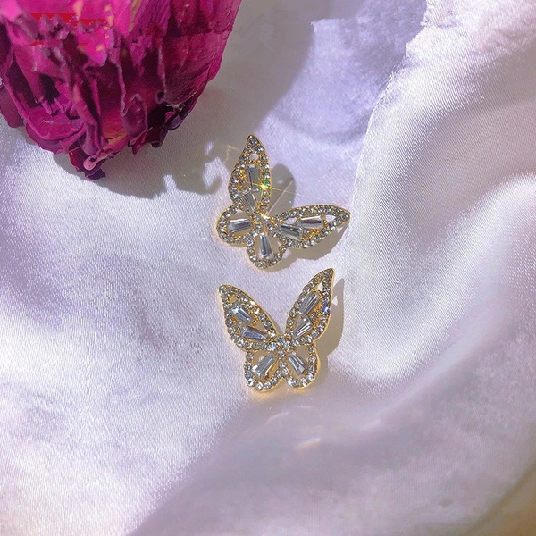 925 Sterling Silver Earring Pin Butterfly Stud Earrings for Women Crystal Bling Earring Jewelry