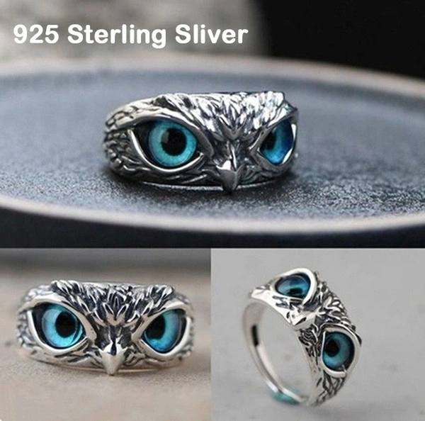 Newest Creative Blue Cat's Eye Owl Ring Foreign Trade Unique Cute Animal Ring