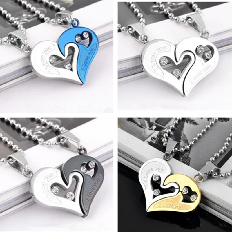 New Single Heart Couple Necklace Heart Shaped Diamond Pendant Valentine Gift Couple Pendant