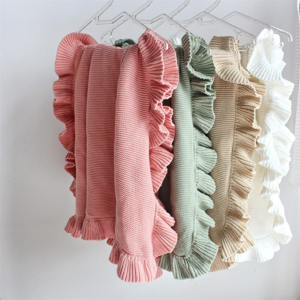 Infant Ruffled Baby Cotton Knitted Trolley Cover Blanket