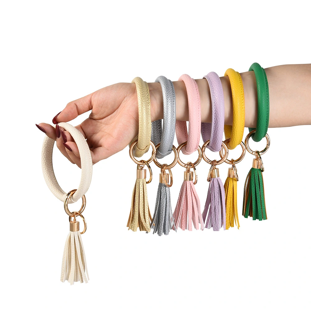 PU Leather Bracelet Tassel Pendant Keychain