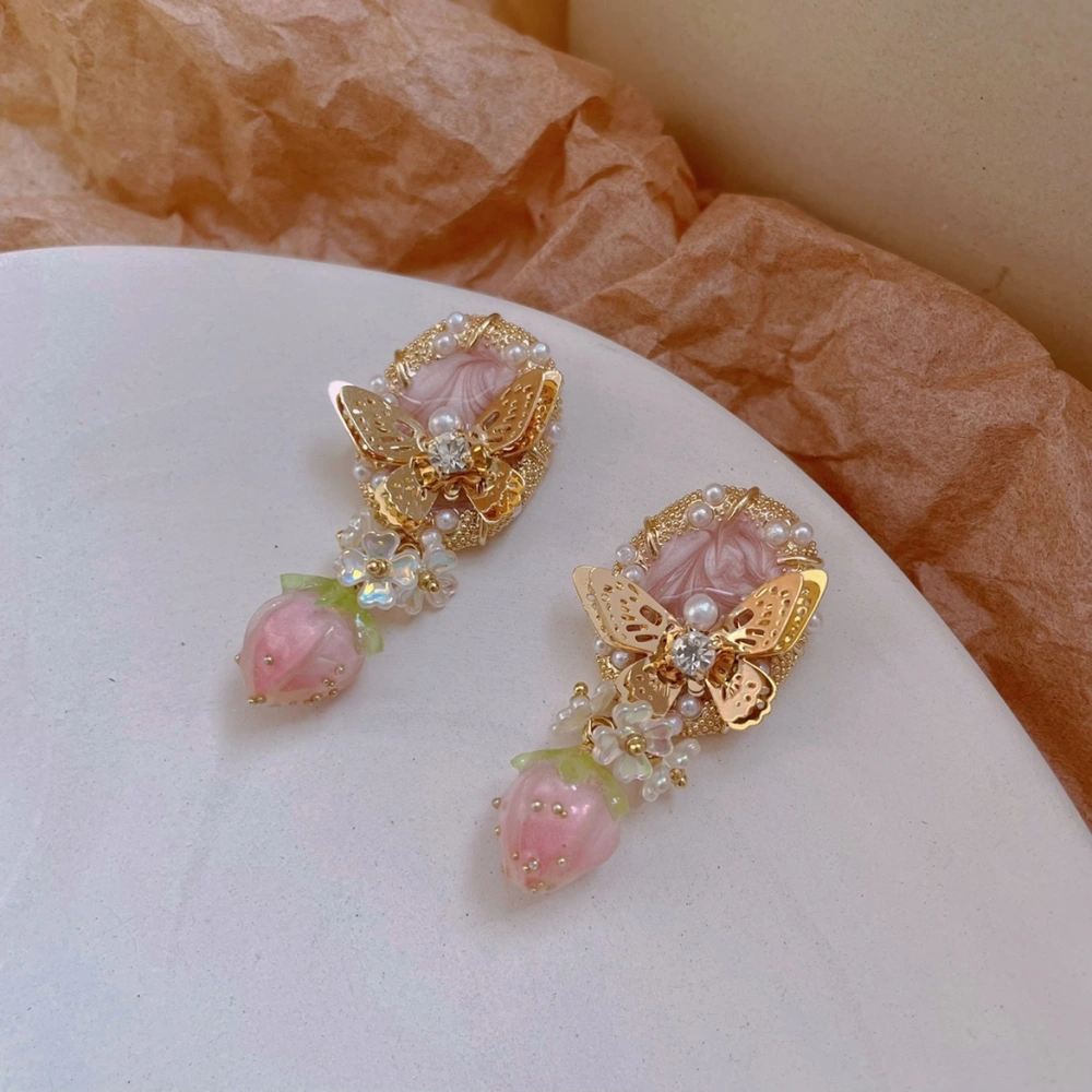 Butterfly Garden Strawberry Blooming Pearl Earrings