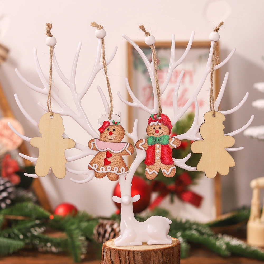 Christmas Decorations Cartoon Four-grid Wooden Gingerbread Man Couple Doll Pendant