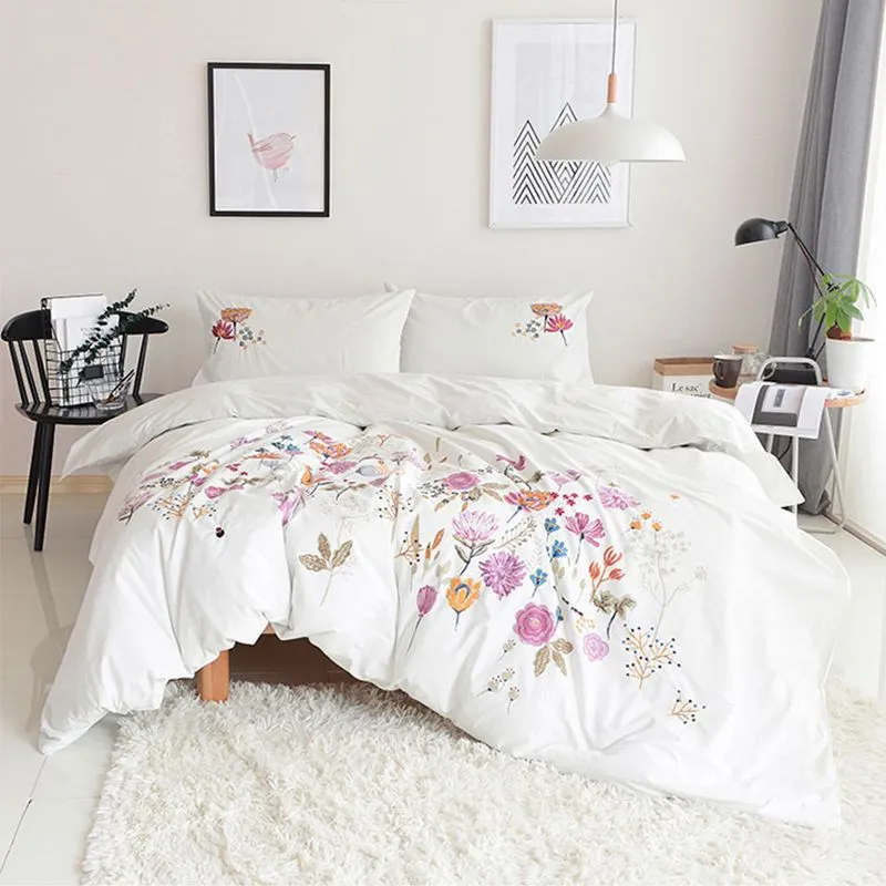 Flower Embroidery Double All Cotton Quilt Cover