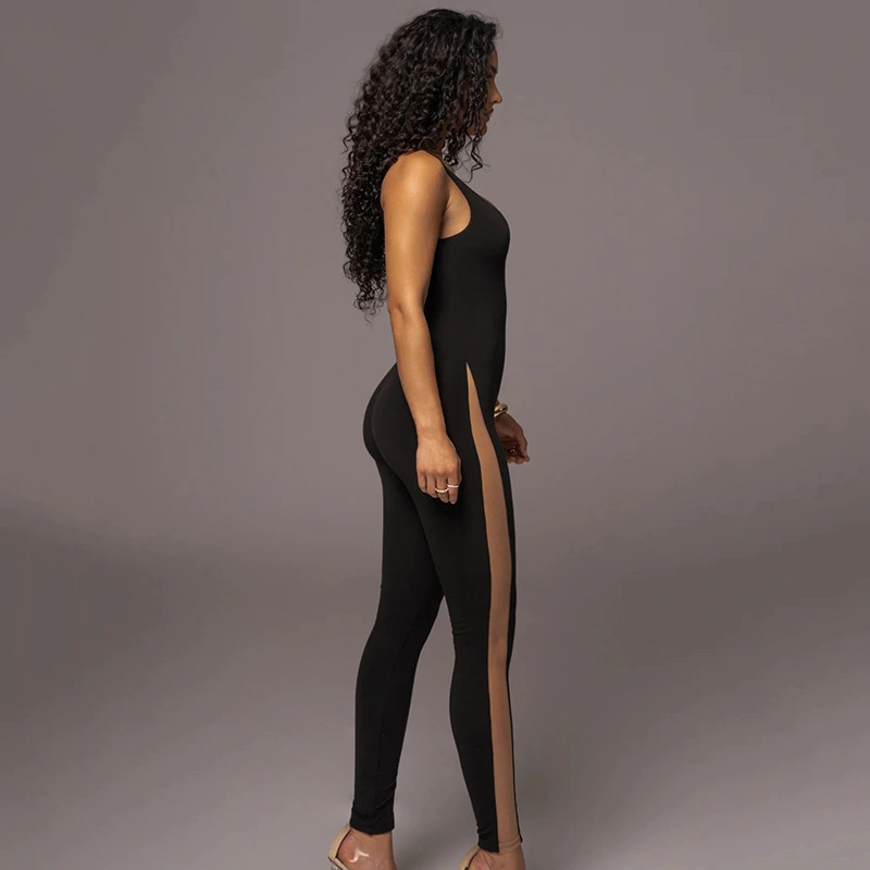 Women's Fashionable Soft Belly Contracting Stitched Backless Trousers Jumpsuit