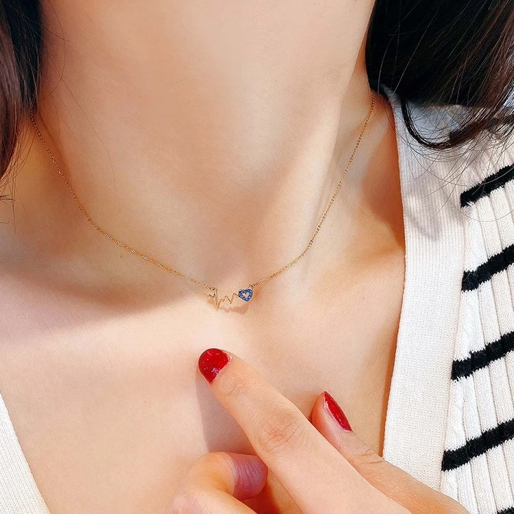 Fashion Heartbeat Wave Love Pendant Clavicle Chain