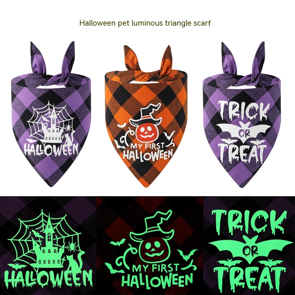 Plaid Luminous Halloween Pet's Saliva Towel