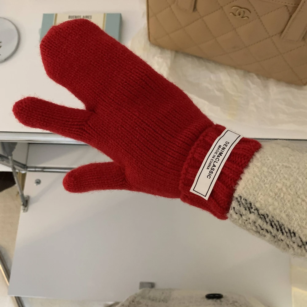 Women's Outdoor Riding Solid Color Woolen Knitted Gloves