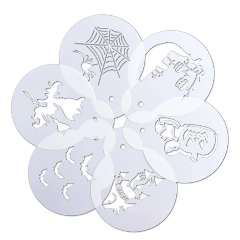 6 PCs Set Halloween Coffee Mold For Spraying Decoration Castle Spider Witch Latte Art Model Bat Castle Pumpkin Stencil