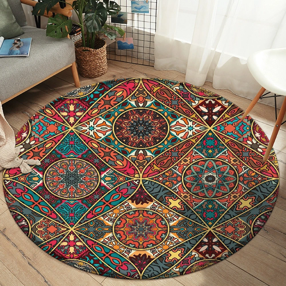 Flannel Printed Round Bedroom Living Room Fashion Carpet