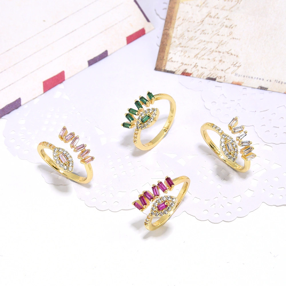 Women's Fashion Copper Inlaid Color Double Ladder Zircon Ring