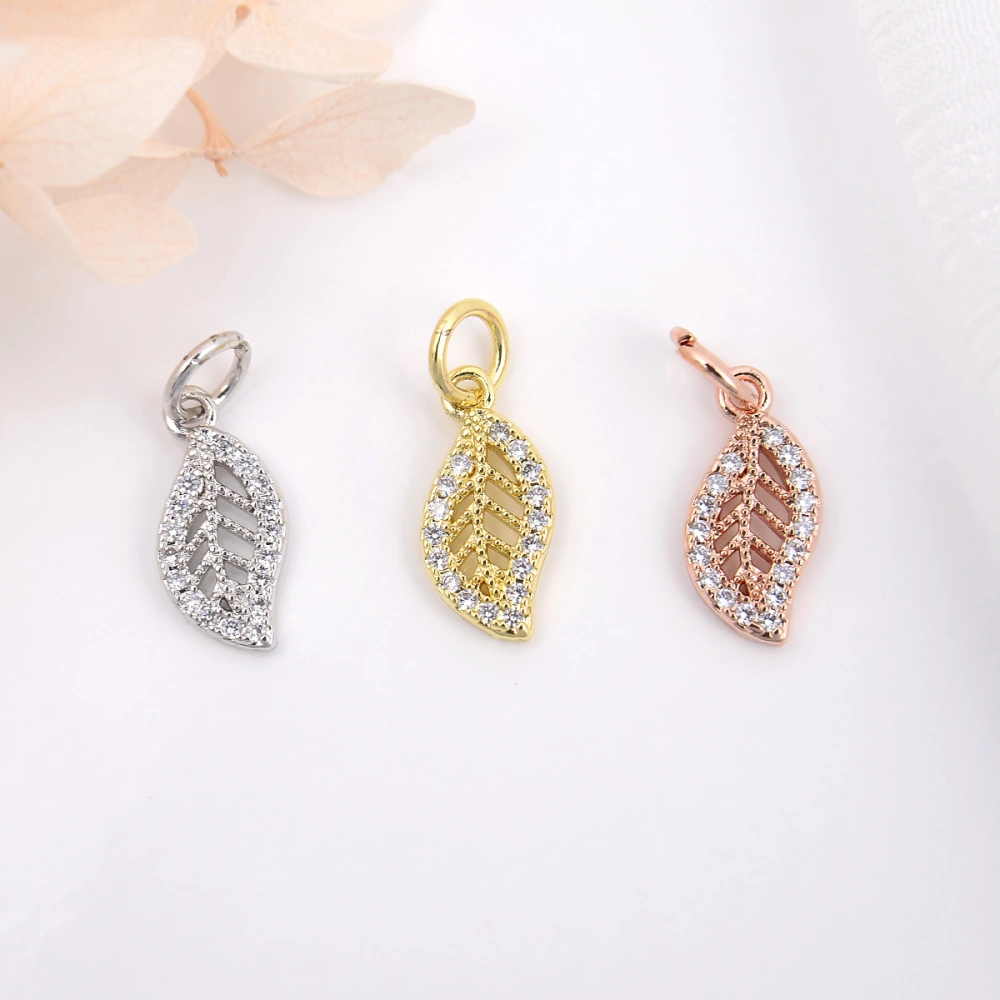 Copper Micro Inlaid Zircon Color Retention Electroplating Leaves Small Pendant Ornament Accessories