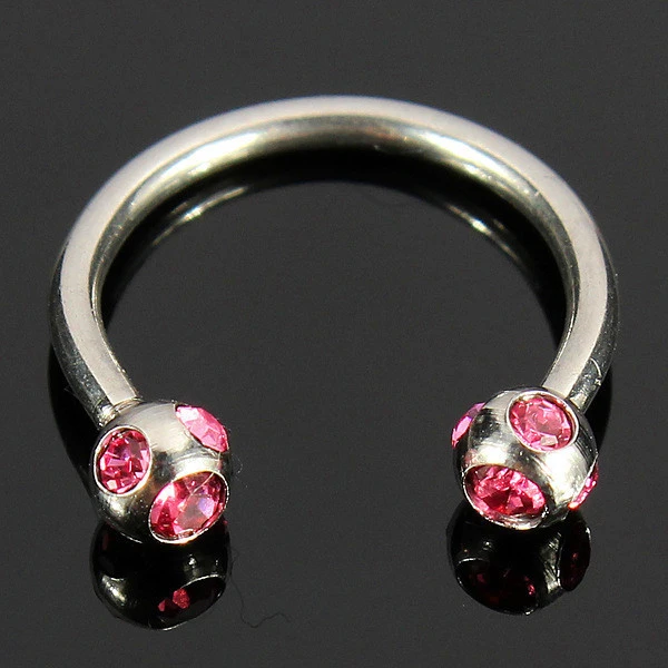 Stainless Steel Perforated Crystal Horseshoe Nose Ring Lip Bar Earrings Multi-purpose Ring