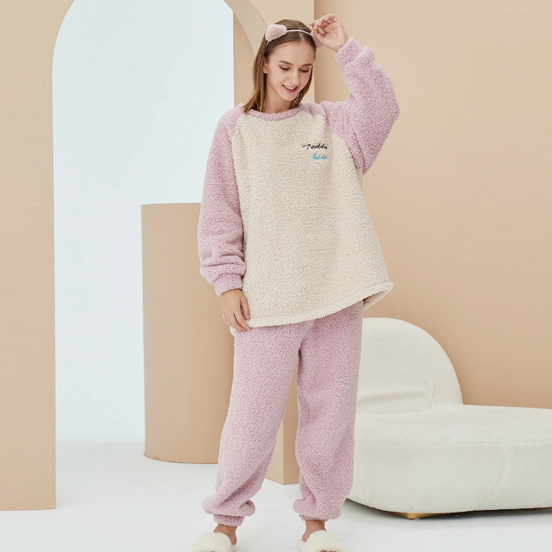 Women's Fashion Simple Flannel Thickened Fleece Home Wear Suit
