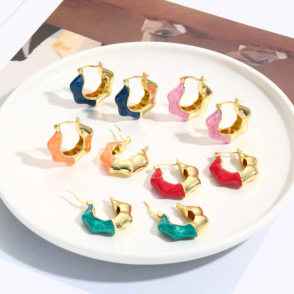 Women's Fashion Wavy Colorful Oil Necklace Earrings