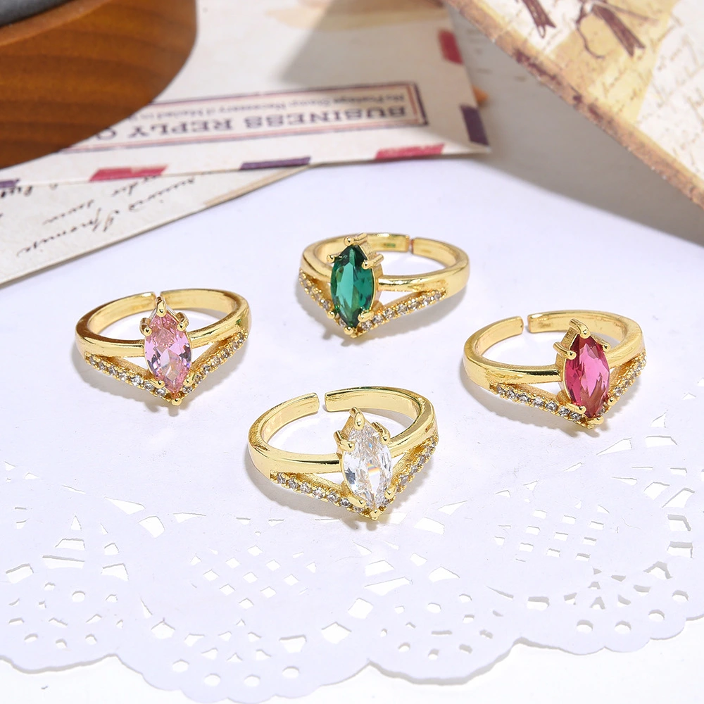 Women's Fashion Copper Inlaid Colorful Olive Zircon Ring