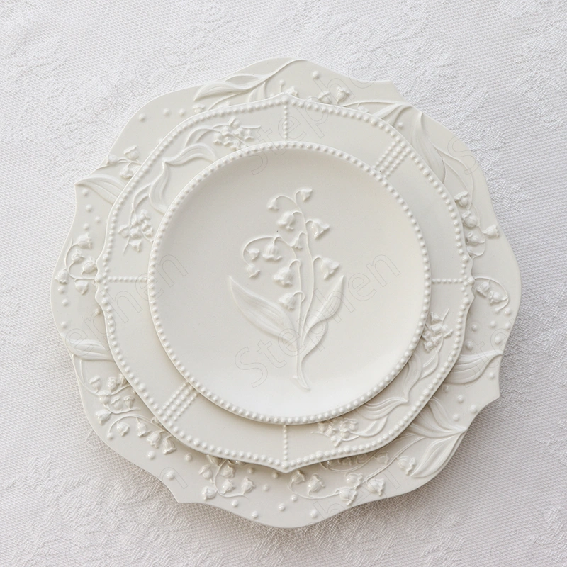 American Style Embossed Lace Ceramic Western Food Pasta Plate