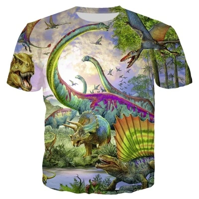 Dinosaur Printed Men's And Women's T-shirt Round Neck