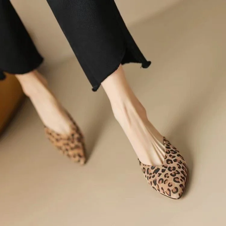 Summer New Soft Leather Mid Heel Comfortable Slippers