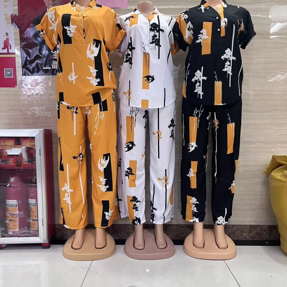 Printed Trousers Short-sleeved Wide-leg Pants Two-piece Suit