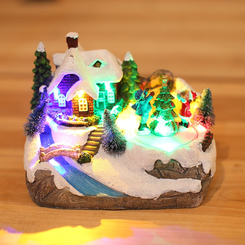 LED Colored Lamp Resin Christmas Luminous Small House Decoration