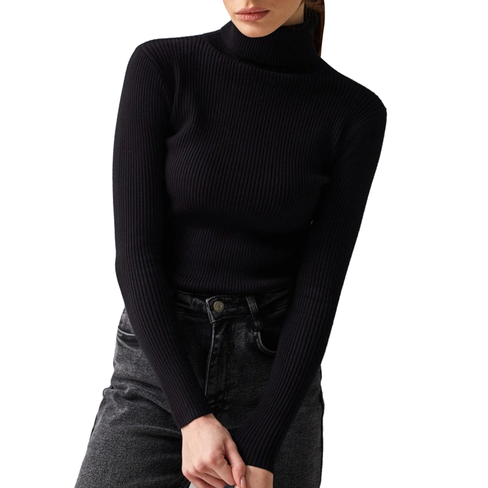 Women Turtleneck Sweaters Solid Color Long Sleeve Pullover Basic Tops