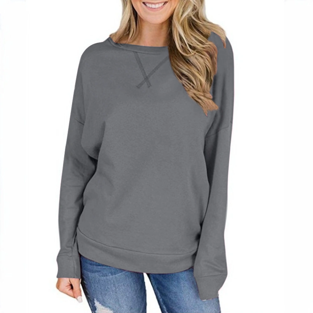 Women Casual Sweatshirt Vintage Solid Color Loose Fit Pullover Tops