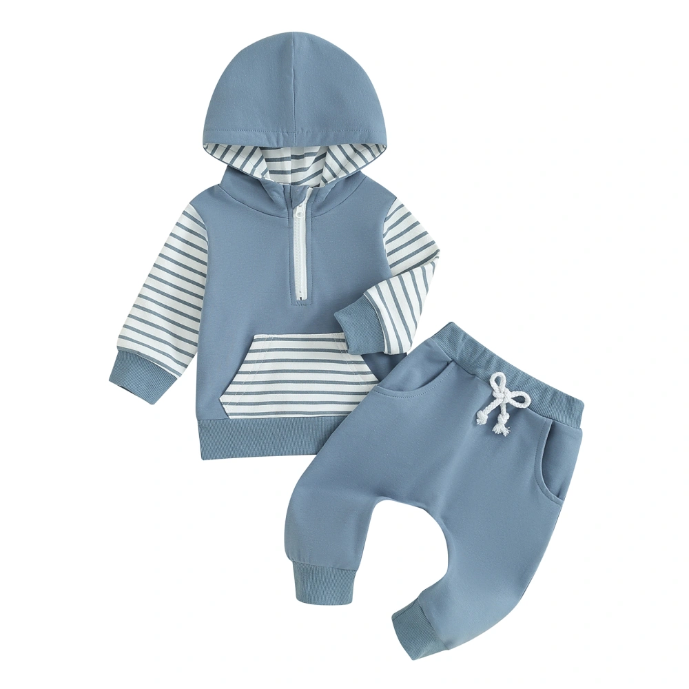 Baby Boys Pants Set, Long Sleeve Hooded Striped Hoodie Sweatpants