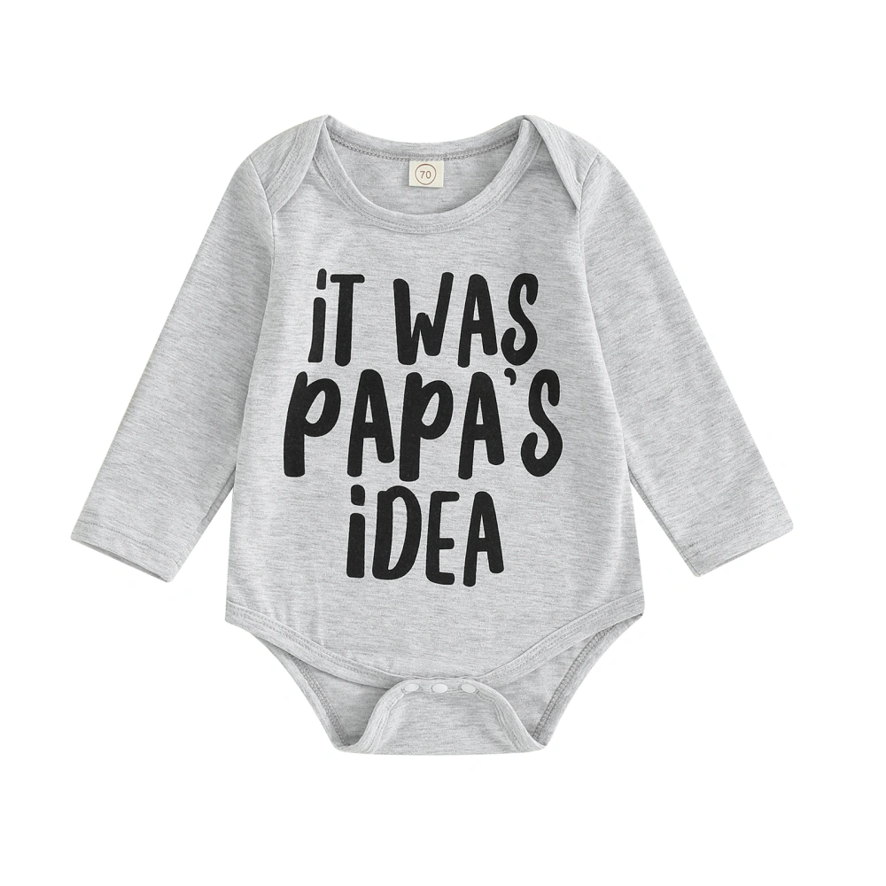 Baby Romper, Long Sleeve Crew Neck Letters Print Fall Bodysuit