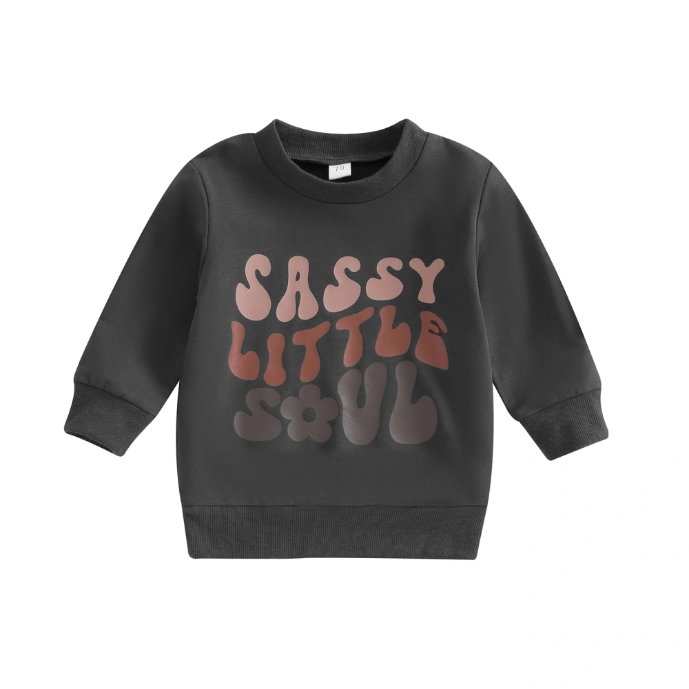 Baby Girls Long Sleeve Crewneck Letter Print Loose Fit Pullover