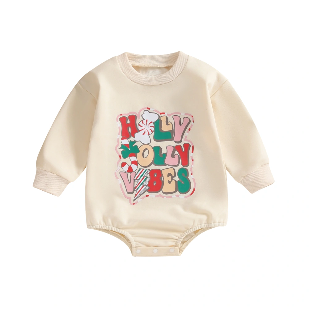 Baby Long Sleeve Rompers Christmas Letter Print Round Neck Bodysuit