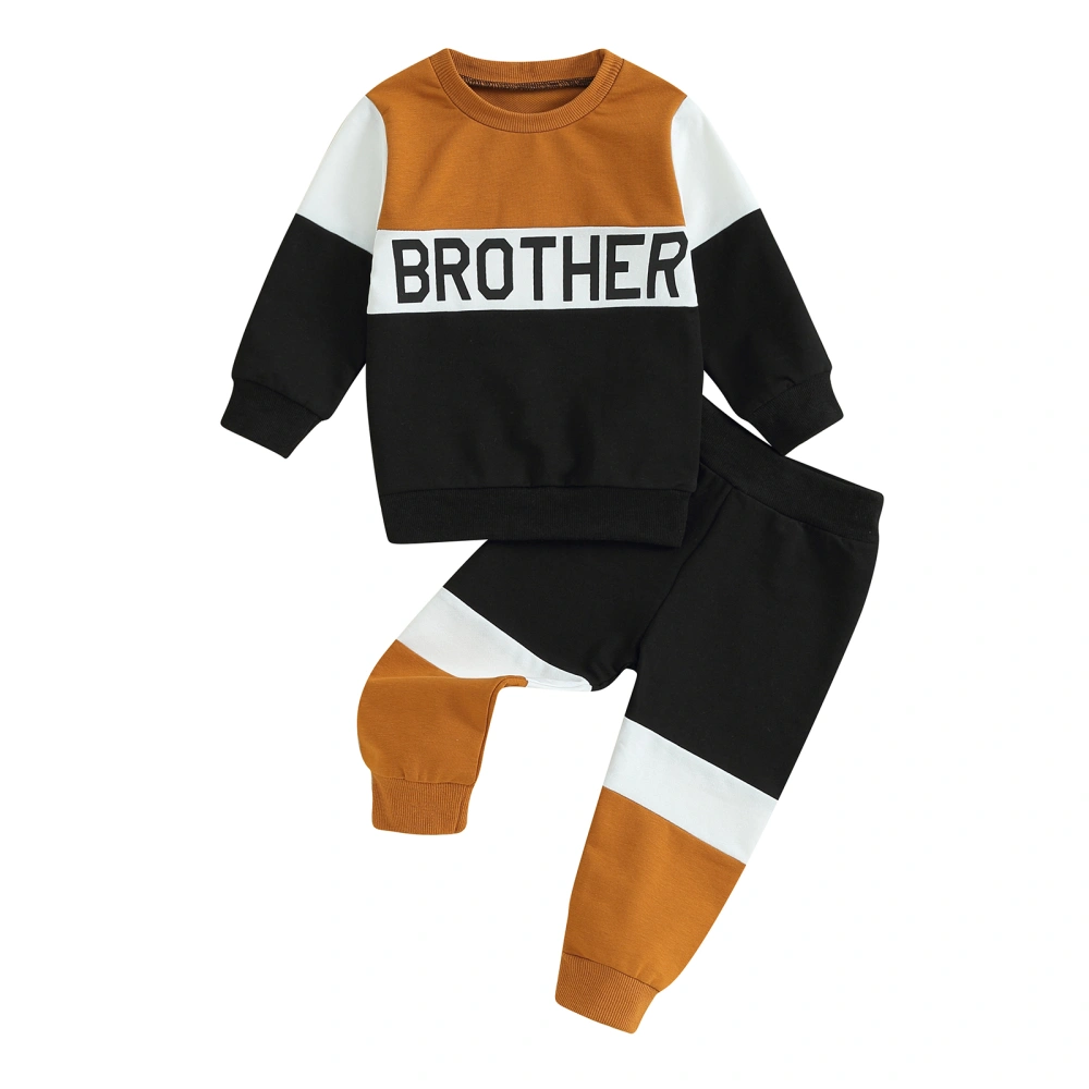 Boy Fall Contrast Color Letter Print Long Sleeve Pullover Pants