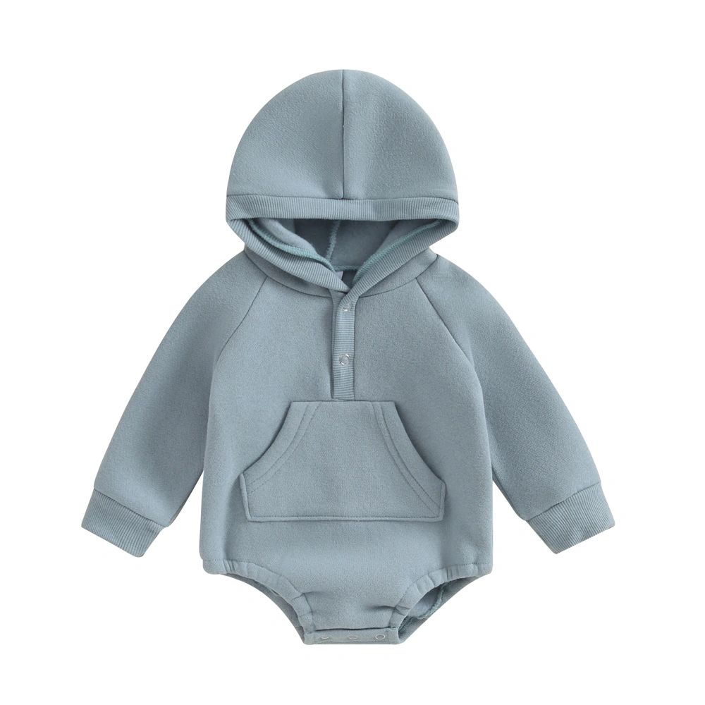 Baby Fall Hood Jumpsuit Solid Color Long Sleeve Pocket Romper